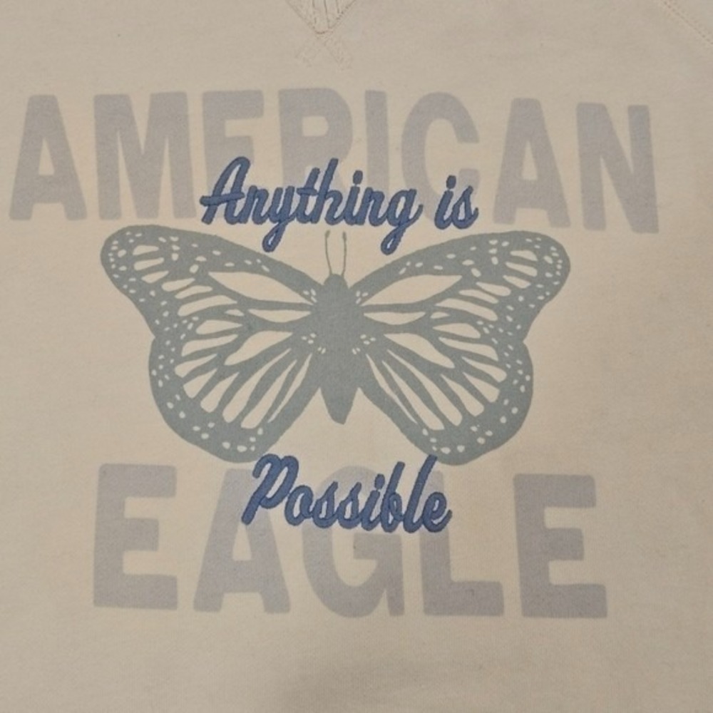 American Eagle Butterfly Graphic Raglan Sweatshirt Cream Womens Medium Relaxed - Picture 4 of 10